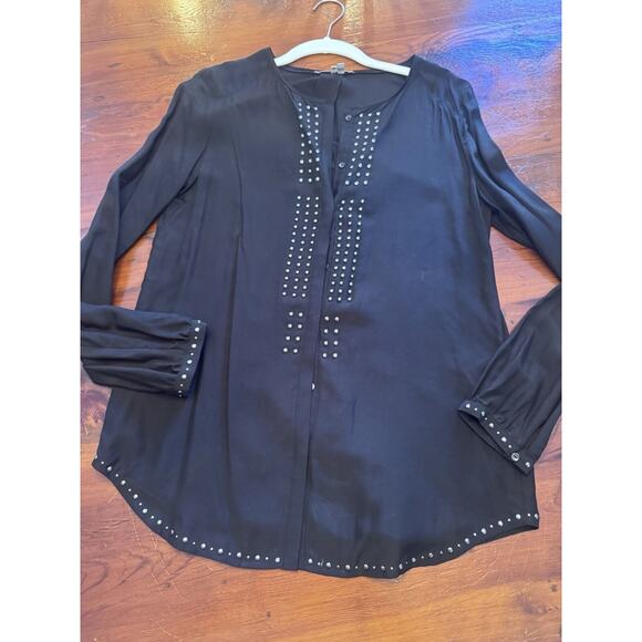 Gerard Darel Womens Black Semi Sheer Long-Sleeve Blouse Shirt Top Size 36 Silk - Picture 16 of 16